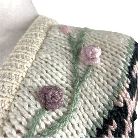 VTG Maggie Lawrence Fringed Knit Cardigan Women’s 80s Floral Pattern Size 18/20 - Picture 7 of 15